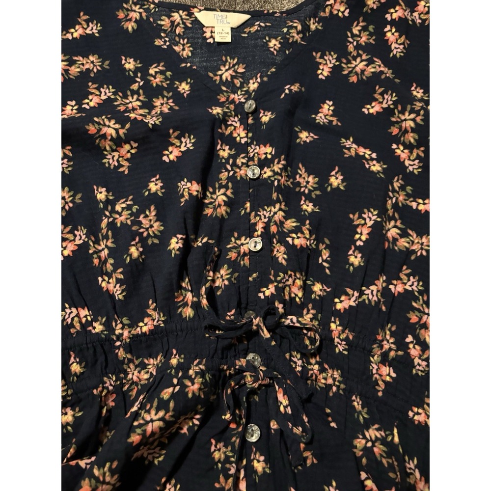 Time And Tru Navy Blue Peplum Floral Shirt Size 12-14 - Picture 5 of 13